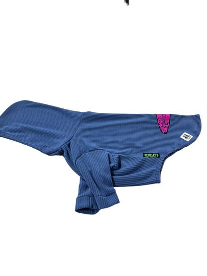 Solid Rain dog hoodie with pink fish appliqué -Medium