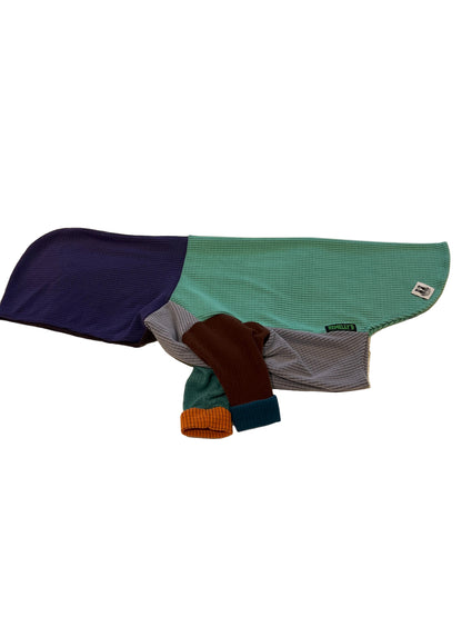 Mismatched one of a kind dog hoodie-Lagoon top-size Large