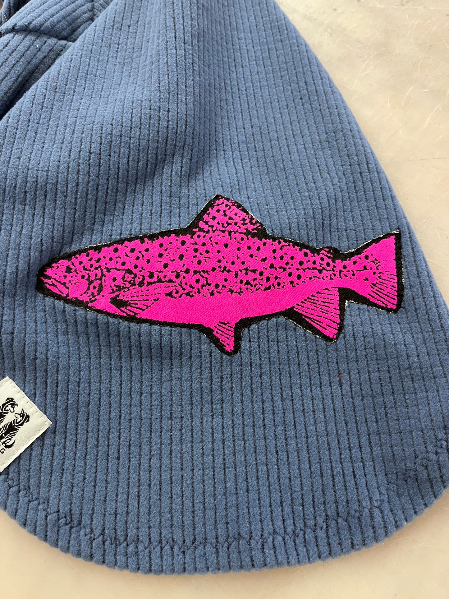 Solid Rain dog hoodie with pink fish appliqué -Medium