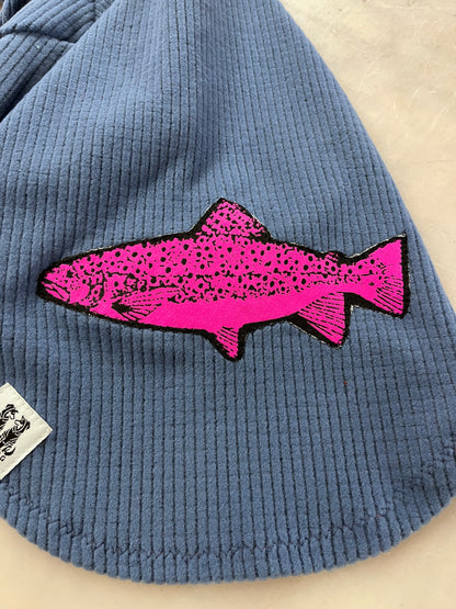 Solid Rain dog hoodie with pink fish appliqué -Medium