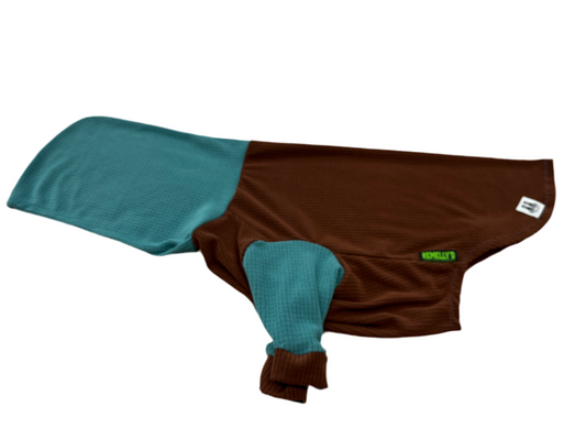 Bark with turquoise hood and sleeves dog hoodie