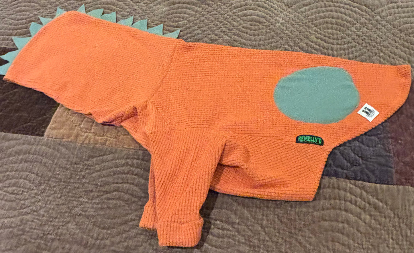Dino micro grid pet hoodie-orange-size XL