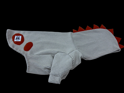 Dino micro grid hoodie pet hoodie- Fog with orange-XS