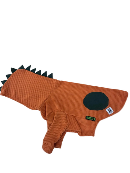 Dino micro grid hoodie pet hoodie-orange with green-XS and Med