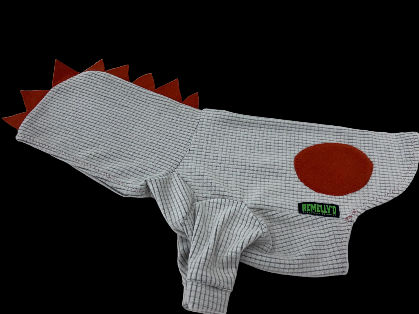 Dino micro grid hoodie pet hoodie- Fog with orange-XS