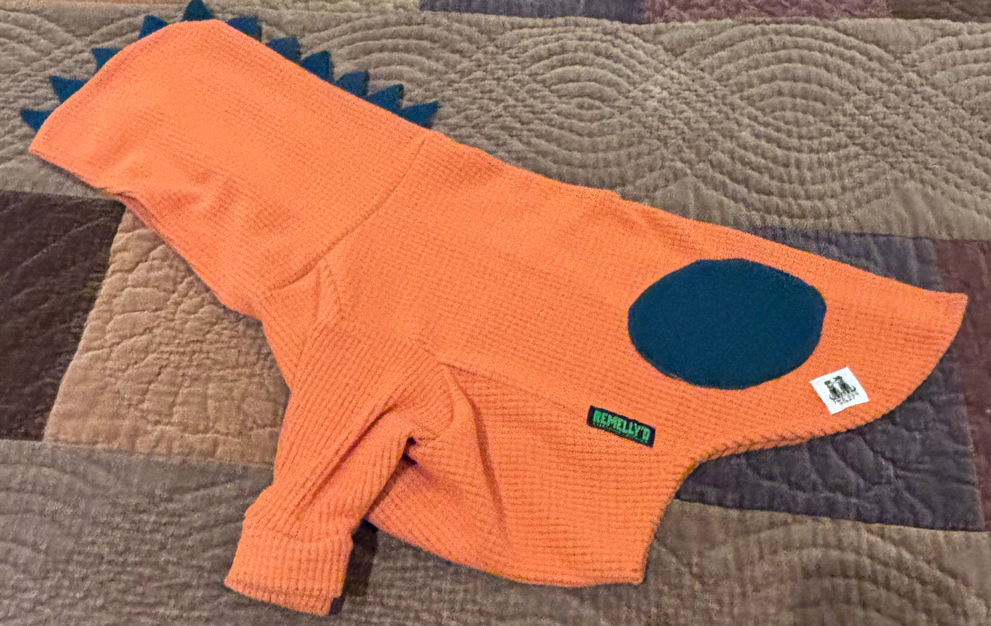 Dino micro grid pet hoodie-Orange and blue-size L
