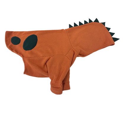 Dino micro grid hoodie pet hoodie-orange with green-XS and Med