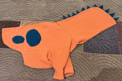Dino micro grid pet hoodie-Orange and blue-size L