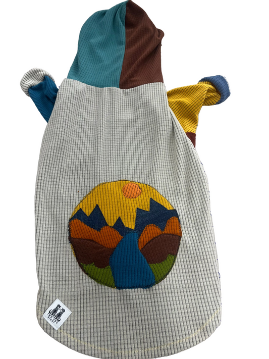 Mismatched one of a kind dog hoodie-whimsy appliqué -XL